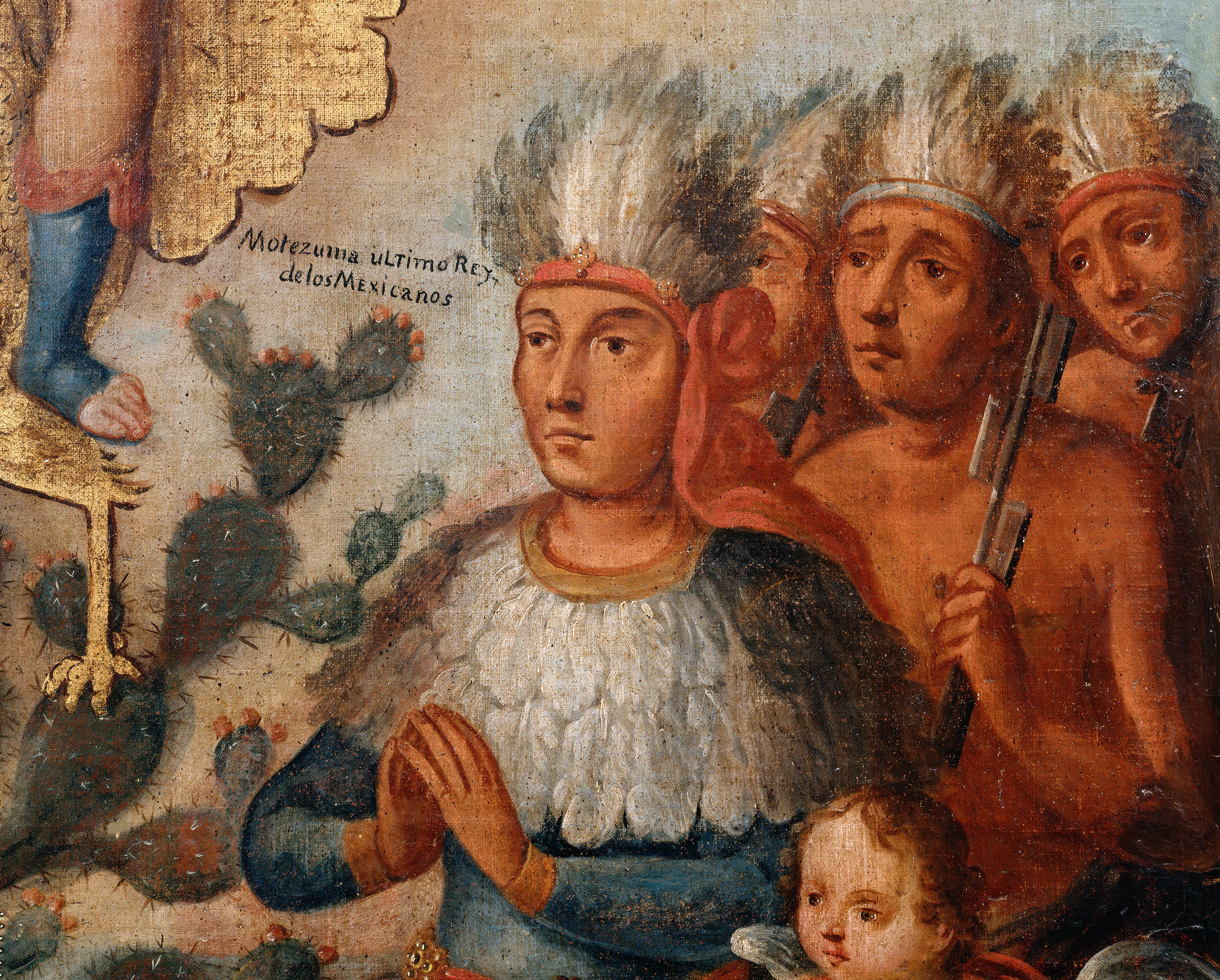 The last Aztec Emperor Montezuma II.. Detail from the painting with Saint Hippolytus amongst Spanish and Aztec Soldiers. 
