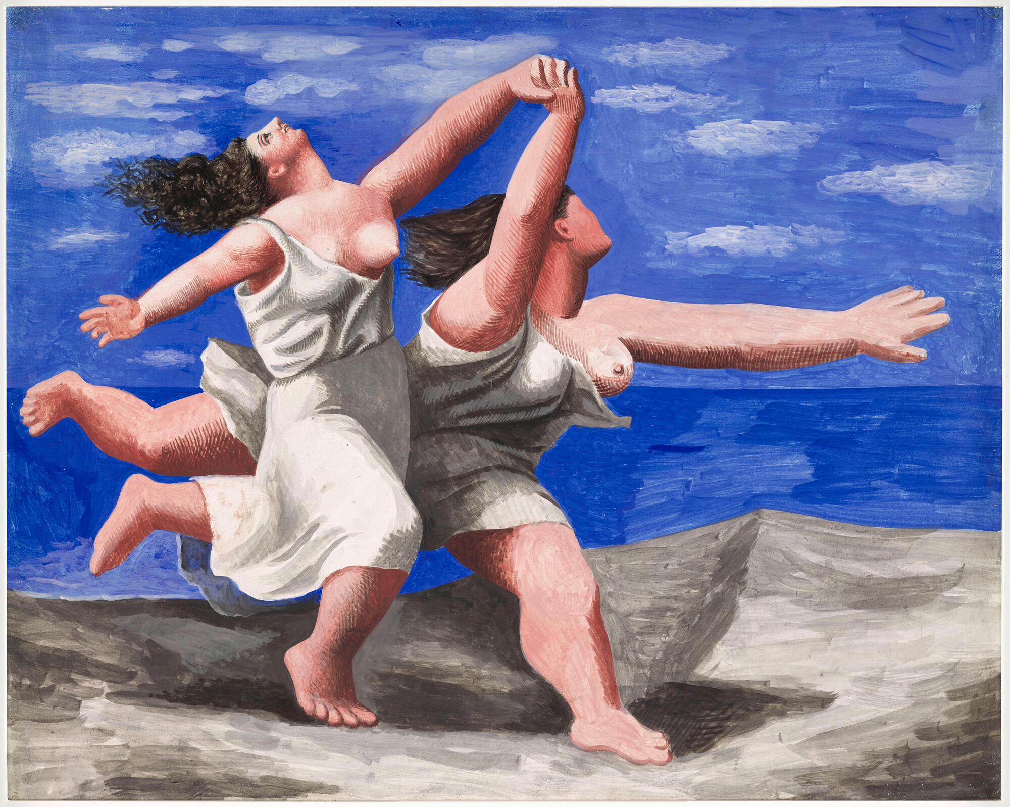 Two Women Running on the Beach (The Race) [Deux Femmes courant sur la plage (La course). Dinard, summer 1921. Gouache on plywood, 32.5 x 41.1 cm. MP78. Photo: Mathieu Rabeau.