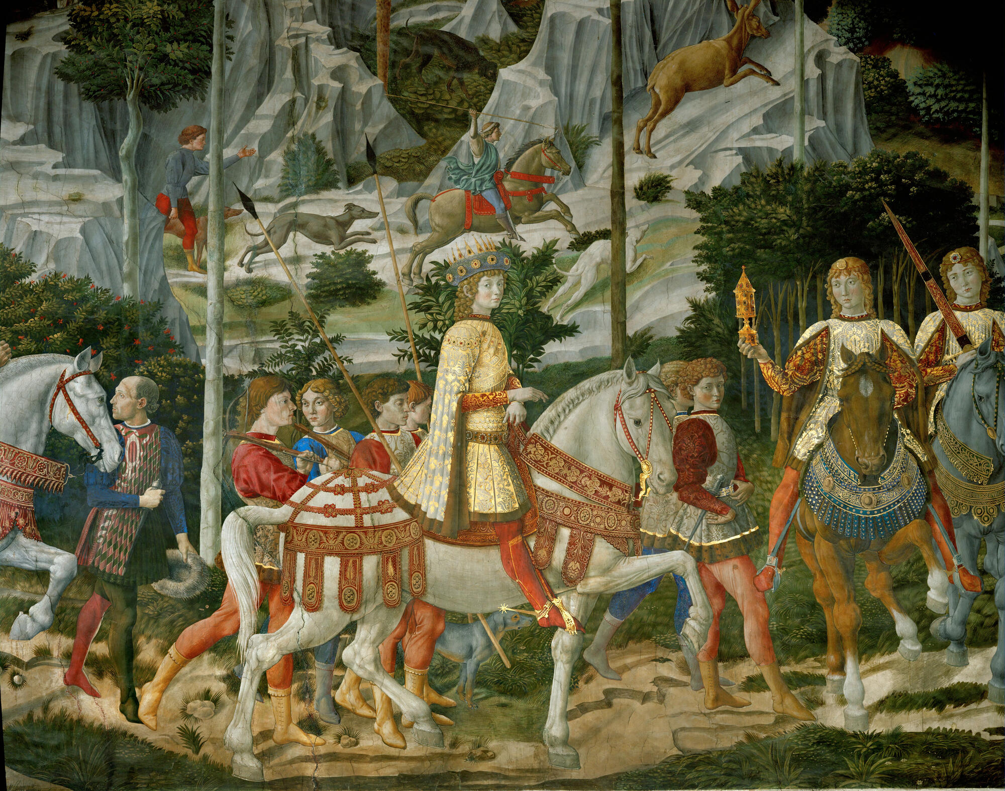 The Adoration of the Magi. Lorenzo il Magnifico. Close-up of Lorenzo il Magnifico and his courtiers. Fresco (1459). 