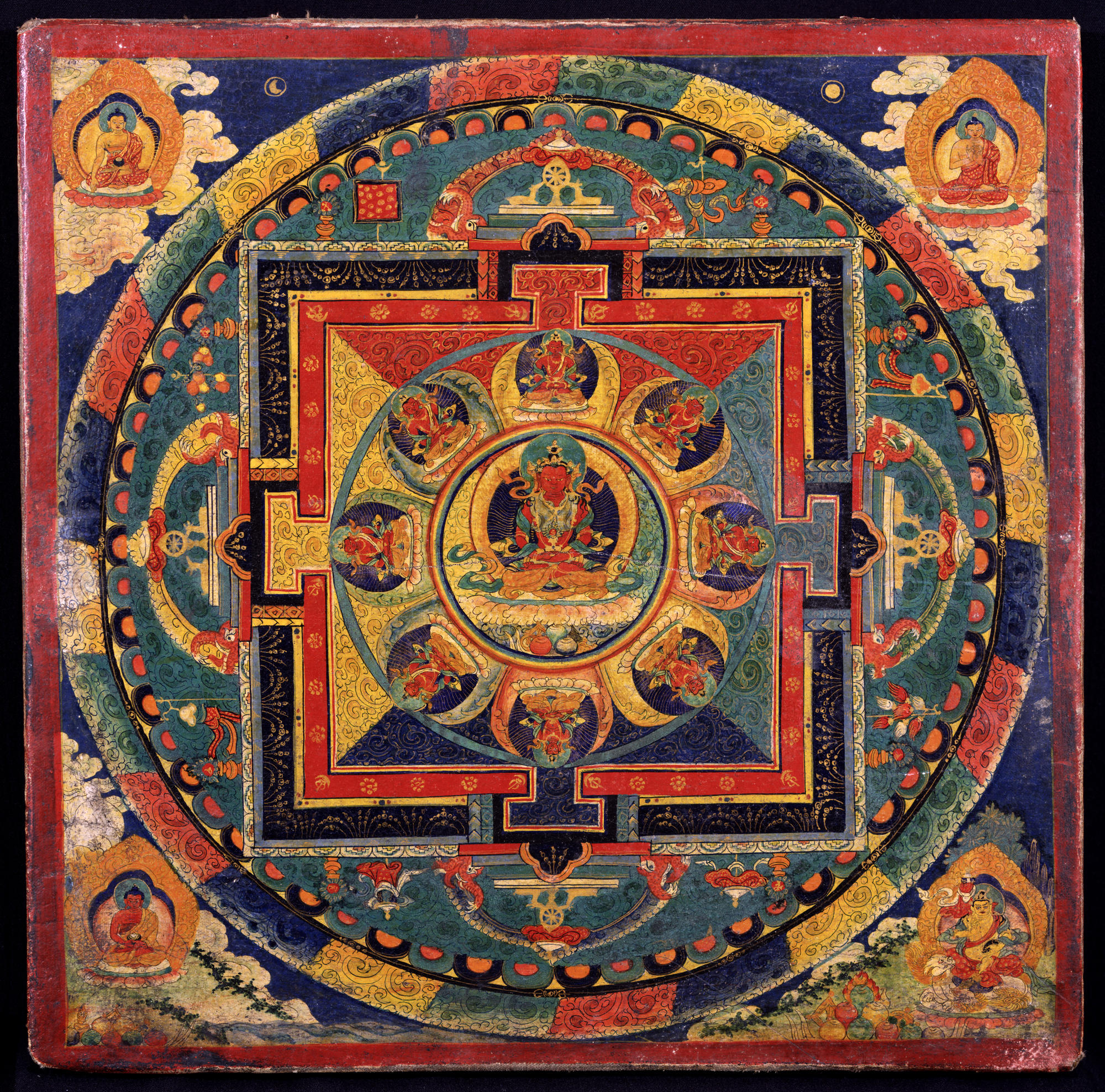 Mandala of Amitayus (buddha). Tibet; 19th century. Pigments on cloth. 11 x 11 3/4 inches. F1997.36.2 (HAR 553)