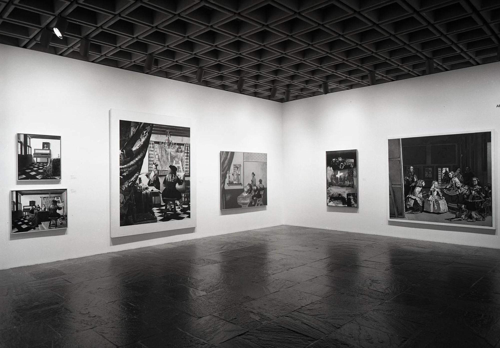 Installation view of "Art About Art" (Whitney Museum of American Art, New York, July 19-September 24, 1978). From left to right: George Deem, George Washington Vermeer, 1974; Vermeer Interior, 1976; Malcolm Morley Vermeer-Portraits of the Artist in His Studio, 1968; James McGarrell, Veracity, 1967; Robert Rauschenberg, Crocus, 1962; John Clem Clarke, Velazquez-Maids of Honor, 1972. Photograph by Geoffrey Clements.