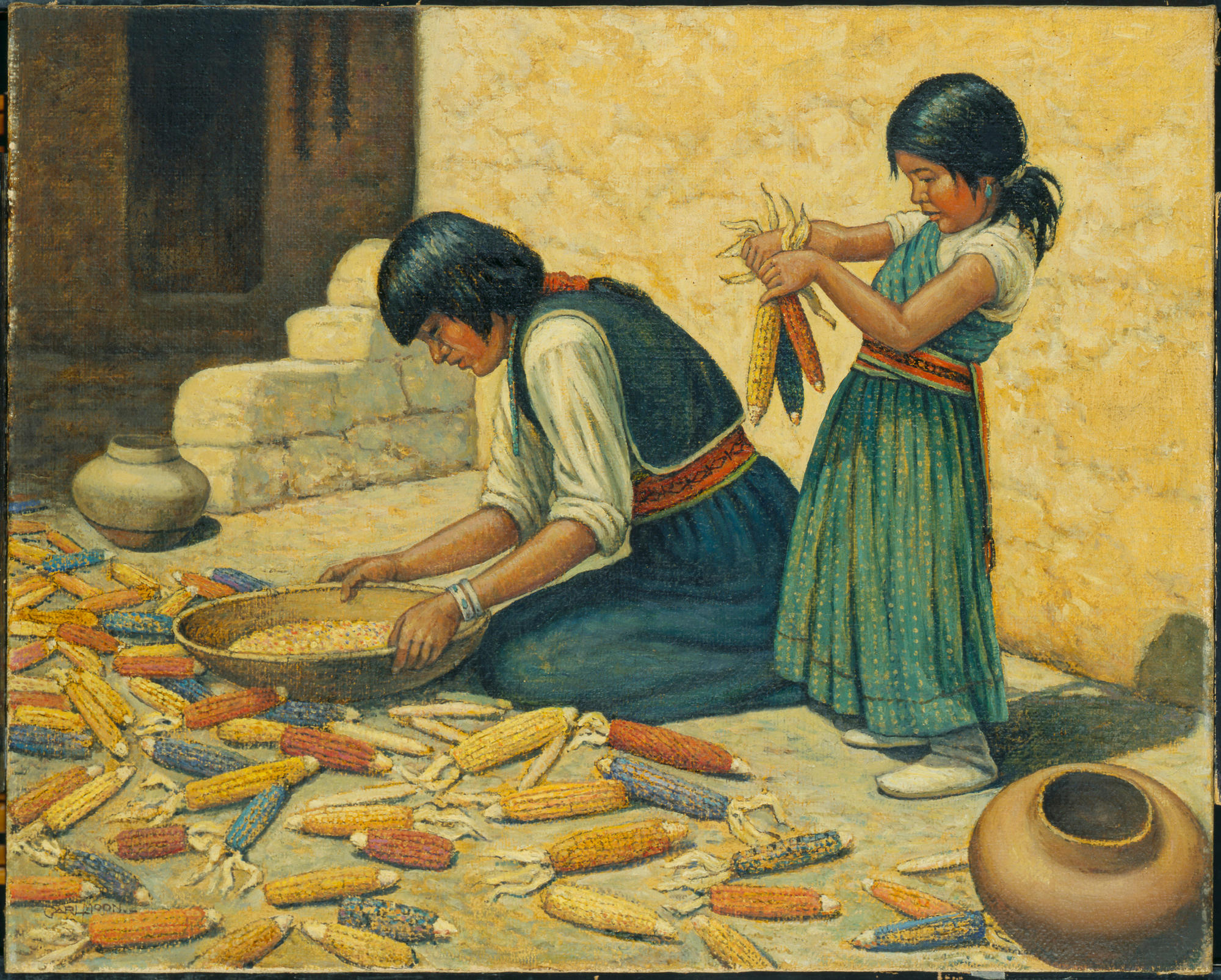Drying Corn. Ca. 1937-1943. Oil on canvas 30 1/8 x 24 1/8 in. (76.6 x 61.2 cm). Gift of Mrs. Florence O.R. Lang (1985.66.383,336).